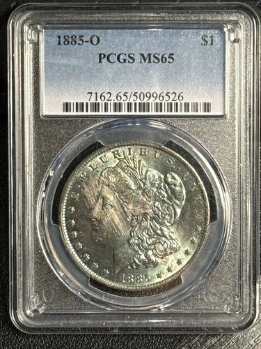 1885 O モルガン銀貨 PCGS MS-65 スチール ブルー/グリーン カラー GSA ホード