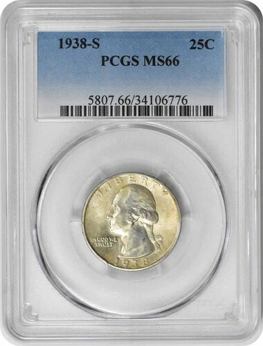 1938-S ワシントン シルバー クォーター MS66 PCGS
