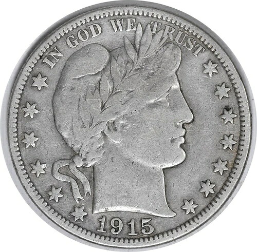 1915年 バーバー シルバー ハーフドル F 未認定 #1038