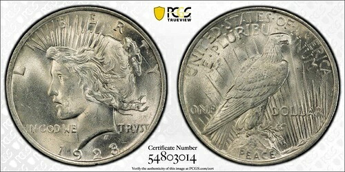 1923年 P ピース シルバー ダラー PCGS MS-64 VAM 1V