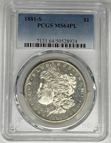1881-S モルガン銀貨 PCGS MS 64 PL (21) A