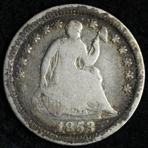 1853年 矢なし 希少 座像リバティ シルバー ハーフダイム 美品 E147 STLM｜WORLD RESOURCE【QUEEN店】