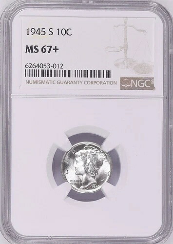 1945-S 10C マーキュリーダイム NGC MS67+ 6264053-012