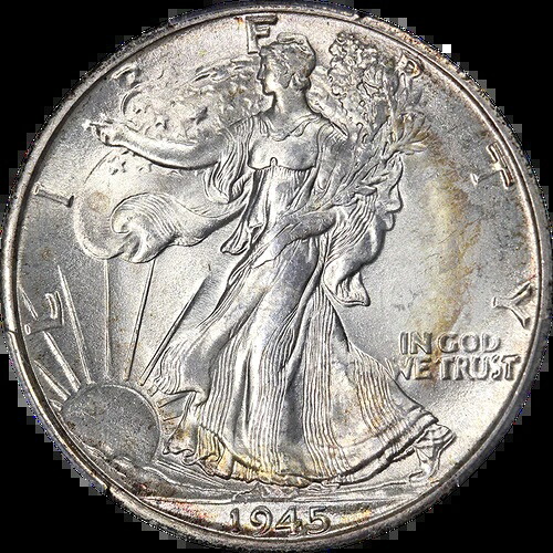 1945年製 ウォーキング・リバティ・ハーフ PCGS MS66+ 素晴らしい外観 良好なストライク