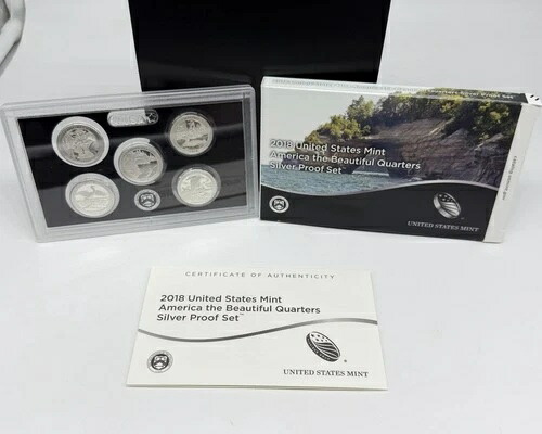 米国造幣局 2018年 プルーフ シルバー クォーターセット、アメリカ・ザ・ビューティフル、ミシガン州、ウィスコンシン州、ジョージア州、ミネソタ州、ロードアイランド州画像