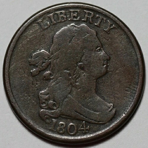 1804年 ドレープバスト ハーフセント - スパイクチン - 米国 1/2セント銅貨