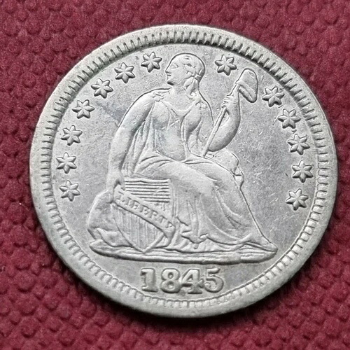 1845年製 着席型自由の女神像 ハーフダイム 5セント 高級 AU - UNC 詳細 #42264
