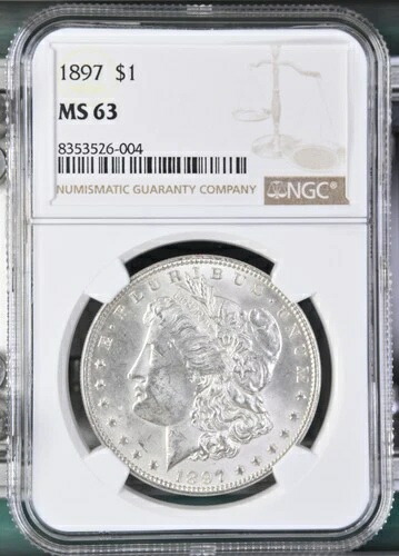1897年 モルガン銀貨 NGC MS-63 ブリリアント・アンサーキュレート・ナイスラスター 6004