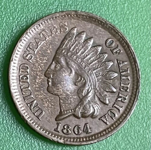 *1、1864年インディアンヘッドセント、タイプII銅、真珠と羽根、店頭でご確認ください