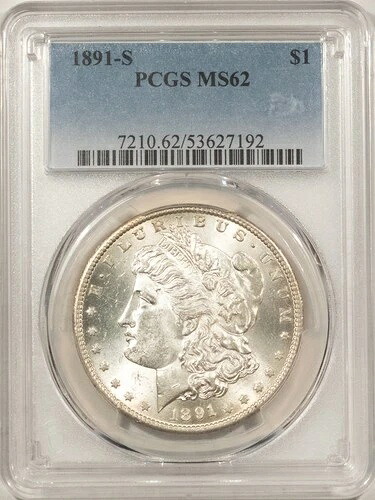 1891年-S $1モーガンドル-PCGS MS-62 ホワイト&ラストラス!-