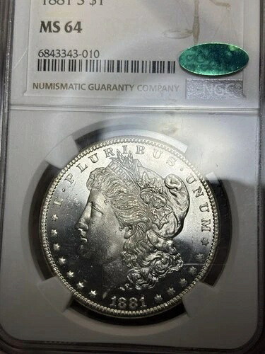 1881-S NGC CAC MS64 モルガン ダラー $1、素晴らしいカメオ、ほぼ PL、ブラスト ホワイト、CAC!