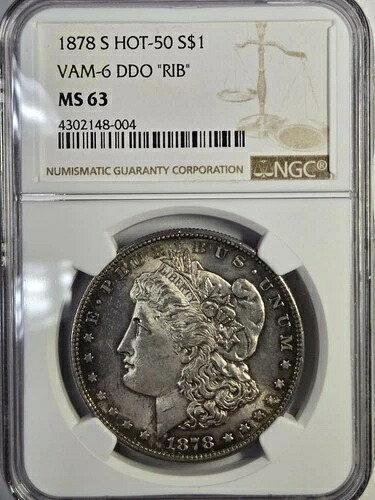 1878年 P モーガンシルバードル NGC MS63 ホット 50 VAM-6 DDO \