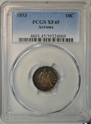 1853年 座像ダイム アロー PCGS XF45-