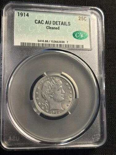 1914年 バーバー シルバー クォーター CAC AU - 細部は軽くクリーニング済み