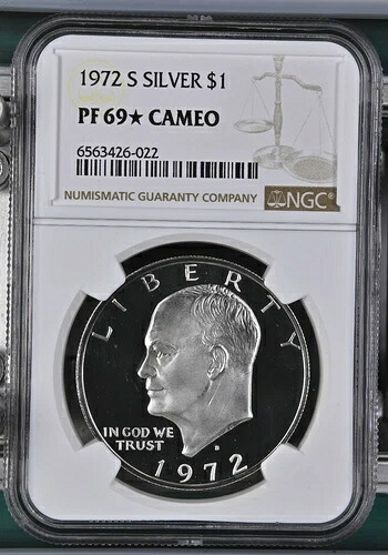 1972年 S シルバー アイケドル $1 NGC PF 69 *スター* + ディープカメオ「トップポップのみ 236」ルック