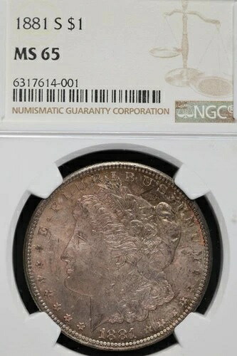 1881年 S モーガン銀貨 NGC MS65 トーン *ダブルJコイン* 9107-60