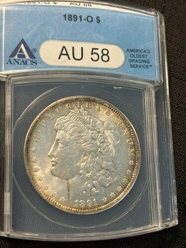 1891-O モルガン銀貨、ANACS AU 58、エッジの良好な色調