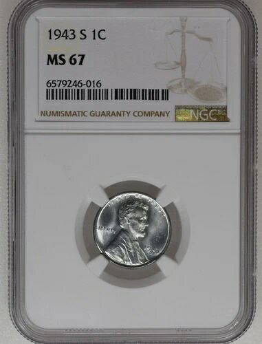 1943年 S リンカーン スチール ウィート セント MS 67 NGC