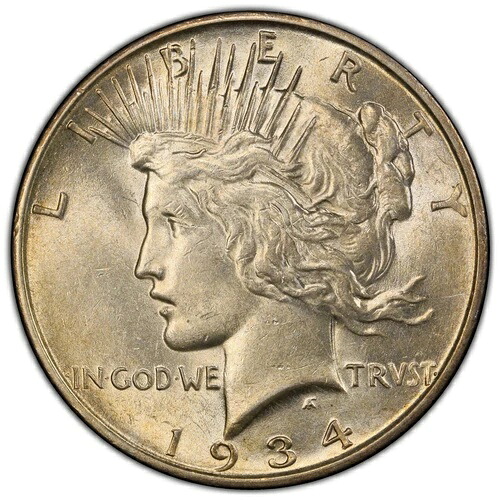 1934年-D $1ピースドル PCGS AU58-光沢のあるほぼ未コイン-