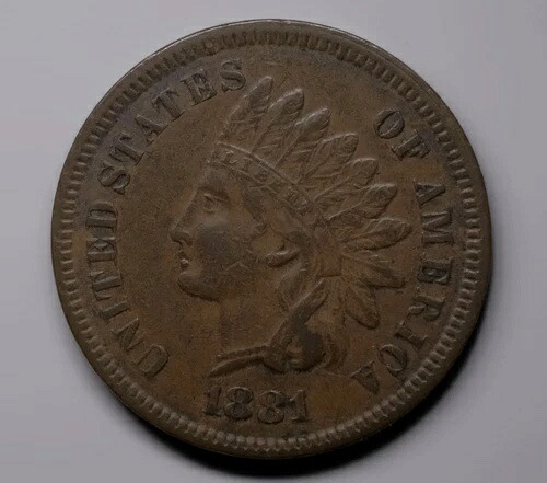 1881年インディアンヘッドセント - 流通品、すべてオリジナル - スノー8 S-8 リボンの端が欠損