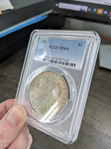 1886 P PCGS MS64 モーガン シルバー ダラー $1 米国造幣局 1886-P MS-64 レインボー カラー!