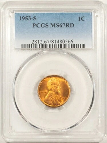 1953年-S リンカーンセント-PCGS MS-67 RD 素晴らしい逸品! 魅力的です!-
