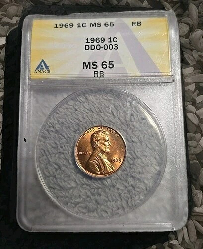 1969年 1セントペニー ダブルダイ 表面エラー DDO - 003 ANACS MS65 RB-