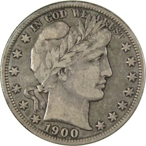 1900年 バーバー ハーフダラー VF 非常に良質の銀貨 50セントコイン SKU:I14740