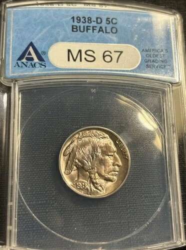 1938-D バッファローニッケル オールドアナックスホルダー MS 67、非常に美しい色