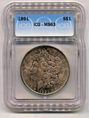 1891年 モーガンシルバードル MS63 ICG プリティトーニング-