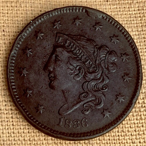 1836年アメリカ合衆国コロネット婦人頭大型1セント高品位