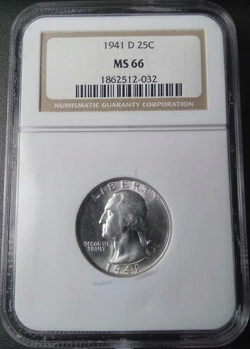 :1941-D 25セント ワシントン クォーター シミなし ほぼ良好 NGC MS66 希少 R3 高グレード