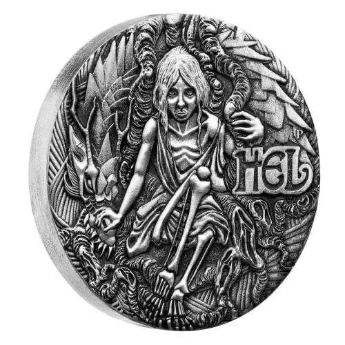 2017年 Hel Norse Goddesses 2オンス ピュアシルバー アンティーク ハイリリーフ コイン-