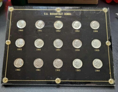 1950年から1964年 シルバー プルーフ ルーズベルト ダイム 15枚セット キャピタル プラスチック ホルダー
