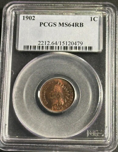 1902年 インディアンヘッドセント PCGS MS64 RB 均等調色エクセレントラスター-