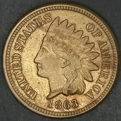 1863年製インディアンヘッド・セント - 未使用 - 高品質 送料無料! (C-015)