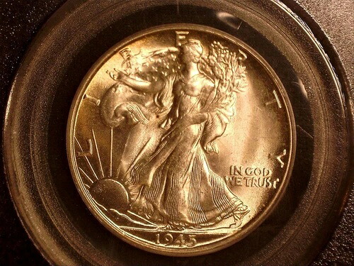 アメリカ 1945-S ウォーキング・リバティ ハーフドル オールドシルバーコイン #3607 PCGS MS 65