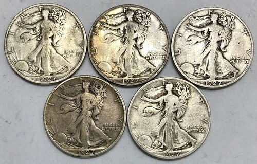 1927-S ウォーキング・リバティ・ハーフダラー 5枚セット 細部までこだわった逸品