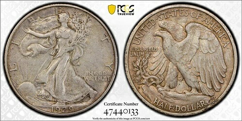 1929-D リバティウォーキングハーフダラー - PCGS XF40 ゴールドシールドラベル
