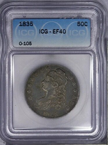 1835年 キャップバストハーフドル50c O-105 ICG EF40 XF40-