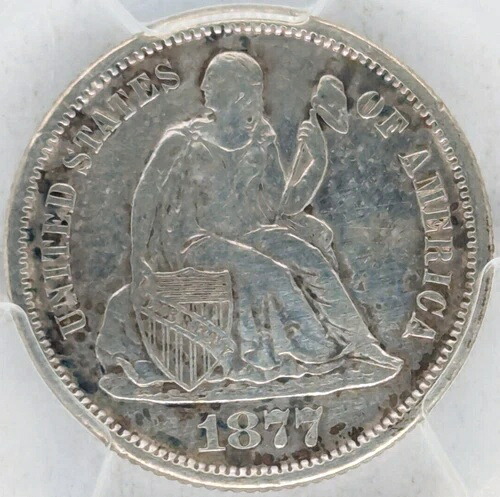 1877年 CC自由の女神座像ダイムキー日付 PCGS XFディテール 90% シルバーダイム (J5)-