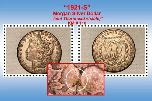 1921-S モルガン銀貨（かすかな/摩耗したソーンヘッドが見える）