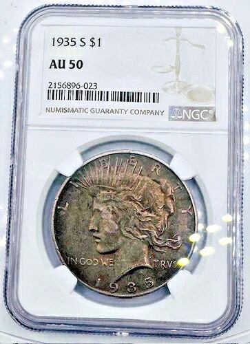 1935年 Sピース銀貨 $1 AU 50 ??カラー??