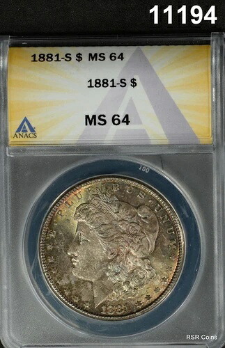 1881年 S モーガン シルバー ドル ANACS 認定 MS64 青、金 両面 WOW #11194