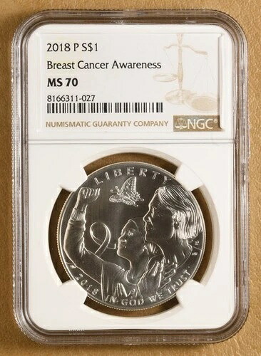 2018年 P 乳がん啓発記念銀貨 NGC MS70