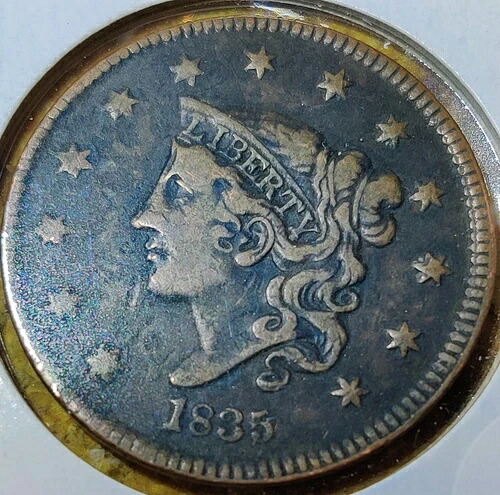 1835年 US Liberty Matron コロネットヘッド ラージ 1セント流通済 Km#:45-