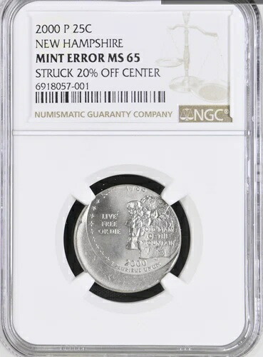 2000P ニューハンプシャー州クォーター MS 65 NGC オフセンタースロット 8 ボックス 29-