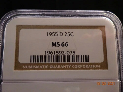 1955-D ワシントン銀貨、NGC MS66