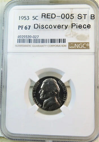 1953年 ジェファーソン ニッケル NGC PF67 * レッド-005 再刻印デザイン 人民ピース!* BR-