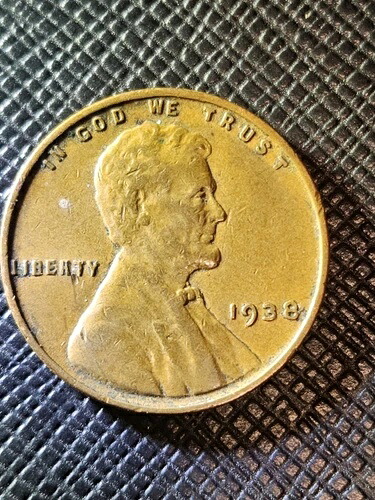 1938年リンカーン・ウィートペニー、ミントマークなしエラーコイン「L」縁に自由の女神。9D